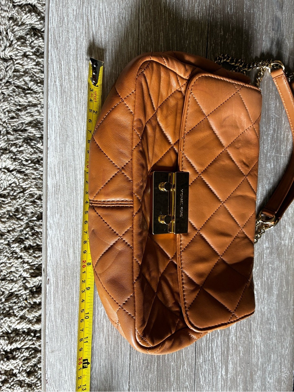Michael Kors Quilted Sloan Camel Colored Shoulder Bag with Gold Chain Straps - Picture 10 of 13